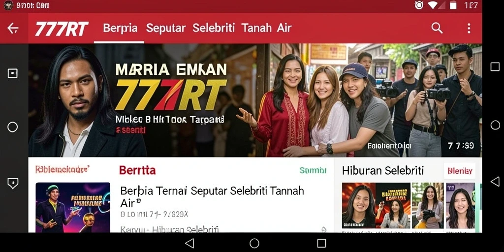 Antarmuka aplikasi 777RT dengan berita terbaru selebriti.