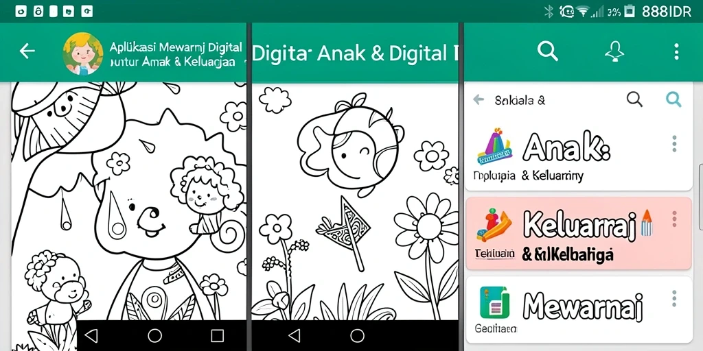 Antarmuka aplikasi Mewarnai Digital 888IDR yang menarik dan interaktif.