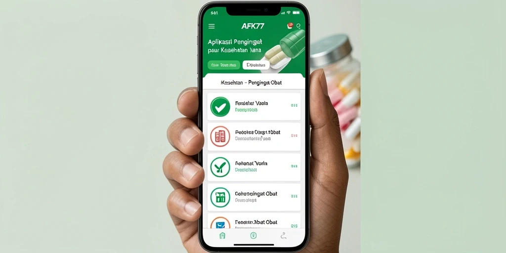 Antarmuka utama AFK77 dengan fitur Pengingat Obat yang mudah digunakan.