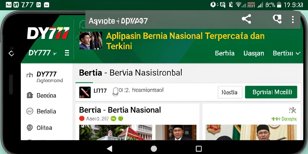 Antarmuka aplikasi DY777 dengan berita nasional terkini dan terpercaya.