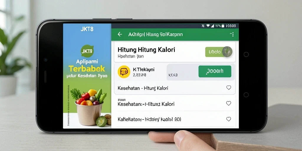 Antarmuka aplikasi JKT8 yang menampilkan penghitungan kalori.