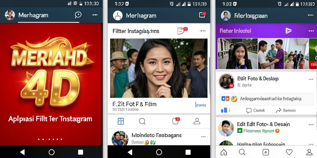 Antarmuka MERIAH4D dengan berbagai filter Instagram menarik.