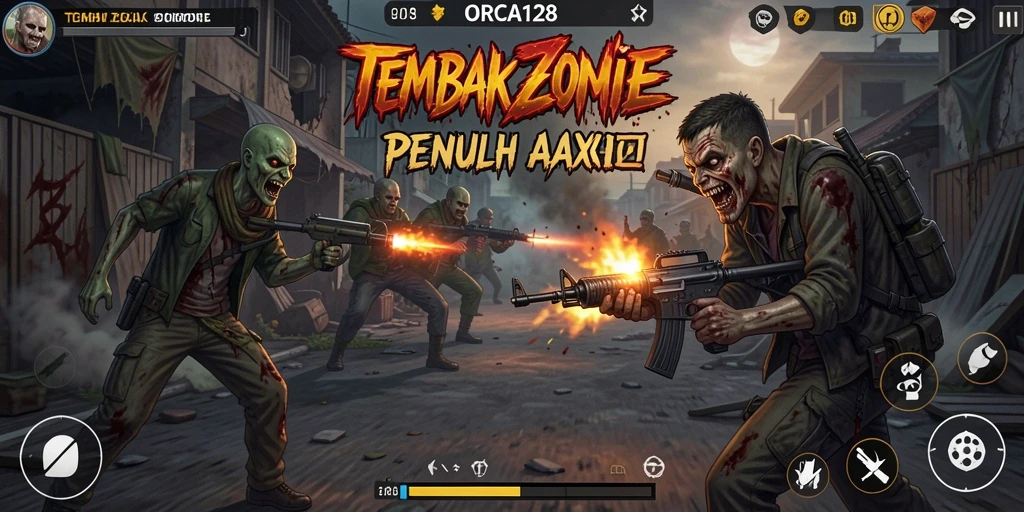 Antarmuka menarik ORCA128 dengan aksi tembak menembak zombie.