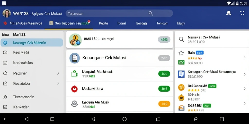 Antarmuka aplikasi WAR138 untuk cek mutasi keuangan.